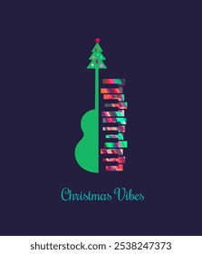 Natal Vibes Natal Música festiva ícone vetorial. Evento de música ao vivo de férias da temporada de inverno. Piano, ilustração de desenho animado em árvore x-mas. Música de Natal, Festiva Noite celebração, fundo de desempenho