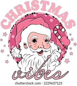Christmas Vibes Print Template, Black Santa Claus With Pink Hat svg