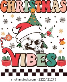 Christmas Vibes With Skull And Santa Hat