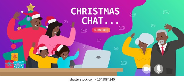 christmas video chat happy african american family using laptop videoconference with grandparents during coronavirus quarantine