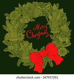 Christmas vignette  with decorative items, hand-drawing includes text Merry Christmas 
