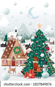 christmas village greetings design template vector/illustration