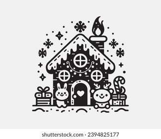Christmas Village House Silhouette Vector isolated on a white background