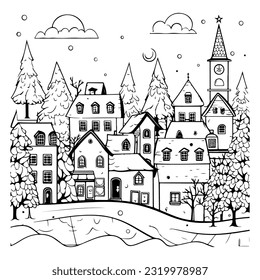 Christmas village illustration for your design