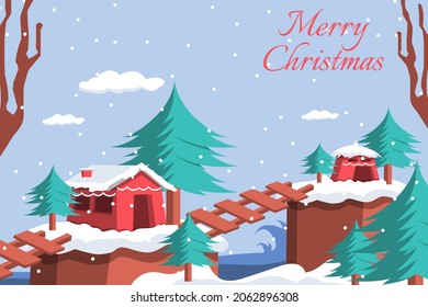 christmas Village Nearby Beach Flat Design