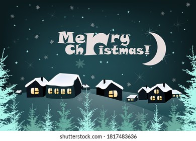 Aldea de Navidad. Fondo de nieve. Ilustración del vector
