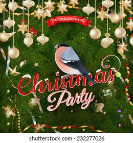 Christmas vintage background with baubles and christmas tree. EPS 10 vector file included