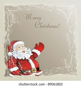 Christmas vintage background with cute cartoon Santa in the frozen frame
