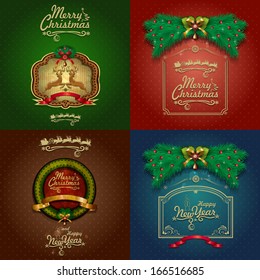 Christmas vintage background with four cards of various colors-transparency and blending effects gradient mesh EPS-10