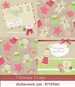 christmas vintage backgrounds and cards. vector set