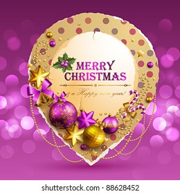 Christmas vintage bubble with baubles and place for text. Vector illustration.