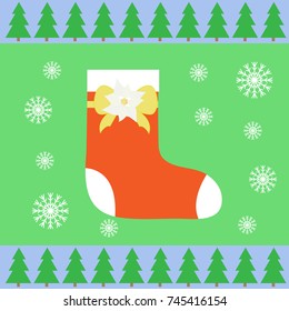 Christmas vintage card with boot and christmas attributes.Vector, illustration.