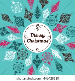 Christmas vintage card with with hand drawn 