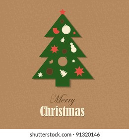 Christmas Vintage Card With Christmas Tree, Vector Illustration