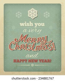 Tarjeta vintage de Navidad con tipografía. Vector eps 10.