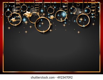 Christmas Vintage Classic Background with balls and star lights with a lot of space for text. Ideal  for outstanding greeting card or dinner invitations.