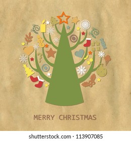 Christmas Vintage Composition With Cardboard Structure, Vector Illustration