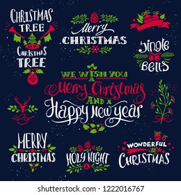 Christmas Vintage Decorative Elements and Ornamental Signs on a Blackboard