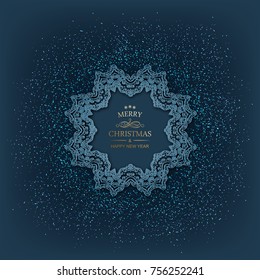 Christmas vintage decorative frame. Vector retro border. Festive background with sparks