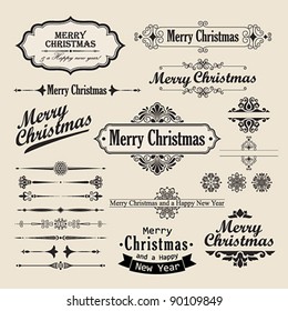 Elementos de design vintage do Natal e letras.