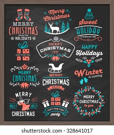  Christmas vintage design elements, logos, badges, labels, icons, decoration and objects set.