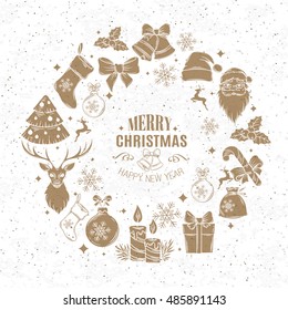 Christmas vintage design frame decoration. Vector christmas decorative icons.ion.