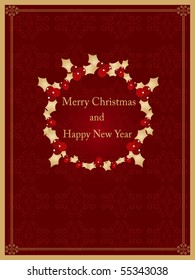 christmas vintage design with holly berry wreath