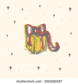 Christmas vintage gift box with ribbon