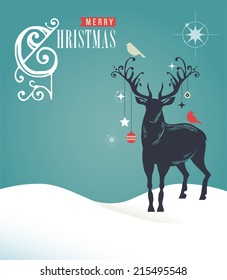 Christmas vintage greeting card, retro concept with deers