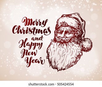 Christmas vintage greeting card. Santa Claus vector illustration