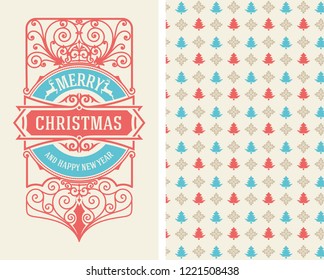 Christmas Vintage greeting card with wallpaper