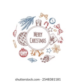 Christmas vintage holiday illustration with festive elements