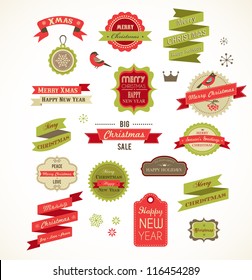 Christmas vintage labels, elements and illustrations