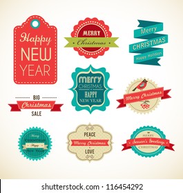 Kerst vintage labels, elementen en illustraties