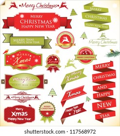 Christmas vintage labels and elements vector