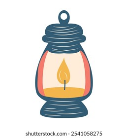 Christmas vintage lantern in flat design. Traditional lamp with candle. Vector illustration isolated.