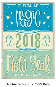 Christmas Vintage postcard design. Handwritten lettering. Vector illustration