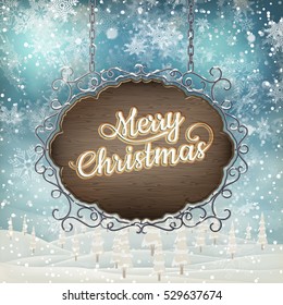 Christmas vintage Postcard with old Signboard. EPS 10 vector file included