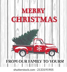 Christmas vintage red truck pattern, christmas tree with merry christmas wordings -Christmas vector design