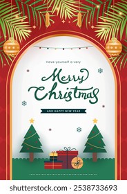 Christmas vintage and retro background for greeting card with gold ornaments and decoration