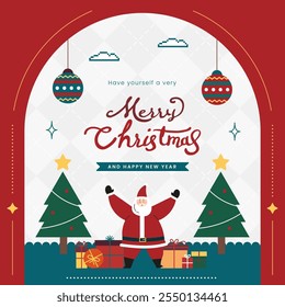 Christmas vintage and retro background for greeting card with cute illustration