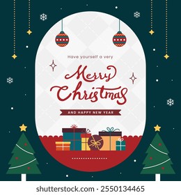 Christmas vintage and retro background for greeting card with cute illustration