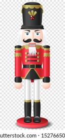 Christmas vintage retro wooden nutcracker toy vector isolated on transparent background