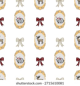 Weihnachten Vintage nahtloses Muster mit Nussknacker, Hirsch und Rahmen