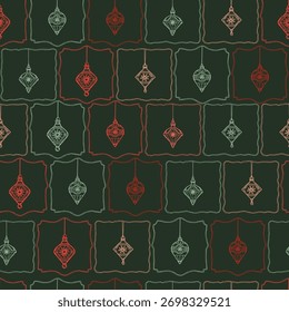 Christmas Vintage Seamless Pattern. Vector New Year Wallpaper Design Hand Drawn Style. Winter Holiday Background. Minimalist Line Art Xmas Design for Textile, Fabric, Greeting Cards and Invitations