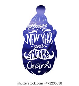 Christmas vintage silhouettes Santa's beard, a cap, mustache. Santa Claus lettering on silhouette, typography greeting card for Christmas and New Year.