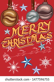 Christmas vintage style banner,brochure design With star,Christmas balls, snowflakes and red backgrounds