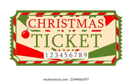 Christmas vintage ticket or coupon pass on transparent white background