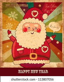 Christmas vintage vector illustration with funny Santa Claus