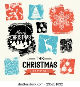 Christmas Vintage vector Stamp Set 